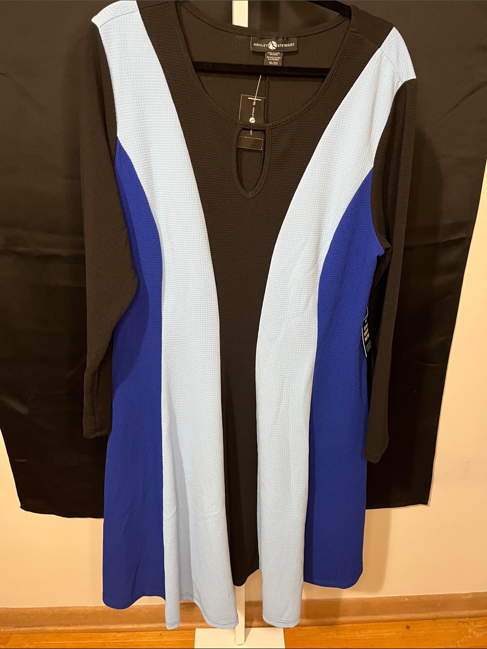 Ashley Stewart Black, Royal Blue & Light Blue Long Sleeve Colorblock Dress
